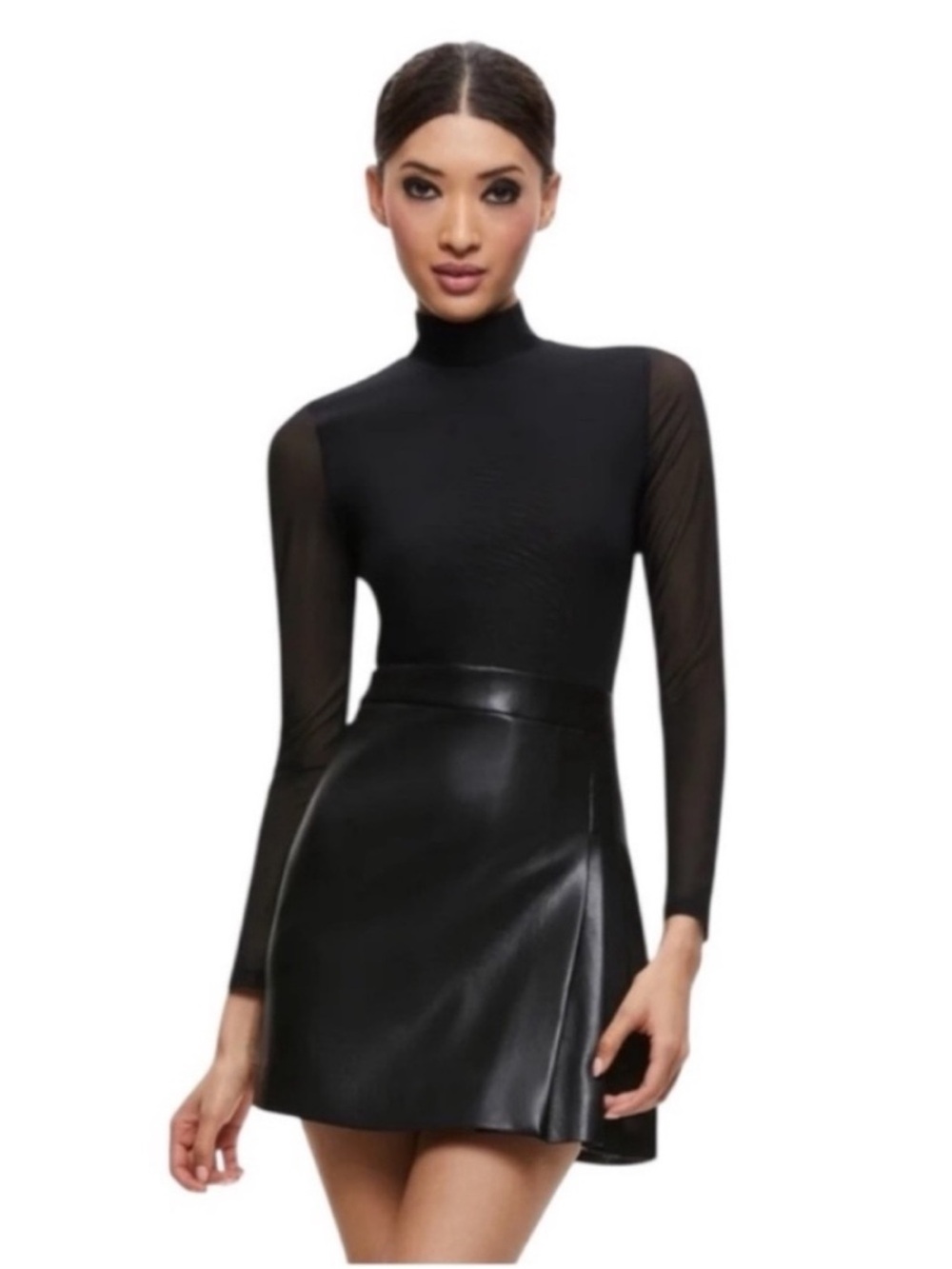 ALICE + OLIVIA Chara Long Sleeve Mesh & Faux Leather
Mini Dress Size 0